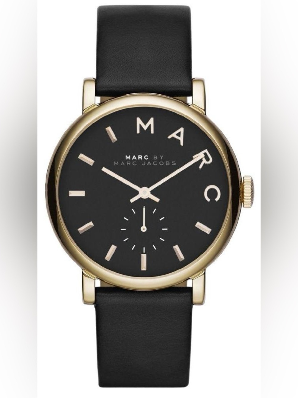 Marc Jacob’s Baker Black dial black leather strap watch. EUC